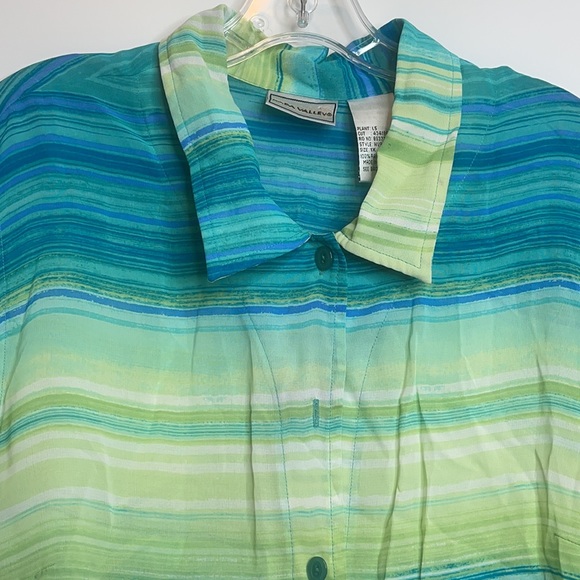 Napa Valley Green Blue Striped Top 1X PLUS SIZE - Picture 3 of 8